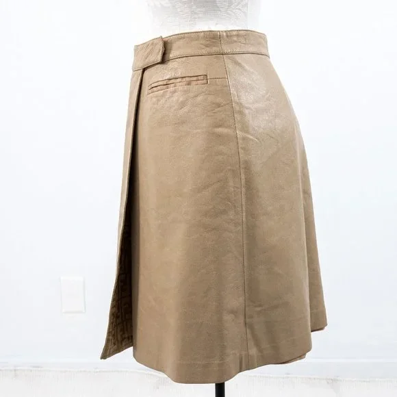Fendi 6 Reversible Leather FF Logo Print Skirt Tan Vintage NWOT - Picture 10 of 16